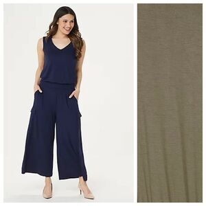 Lisa Rinna Collection Knit Jumpsuit XL Mocha Brown Wide Leg Sleeveless NWOT